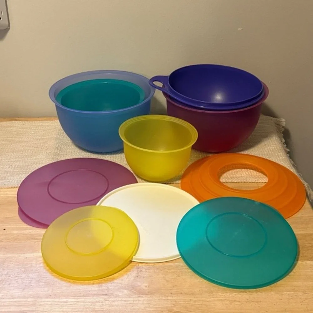 10pc Tupperware Mixing Bowls Lids Colorful Plastic Kitchen‎ Storage Containers